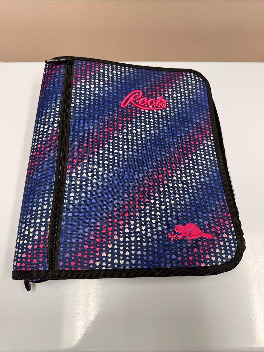 Roots Men's Navy, Pink & White Zip Portfolio